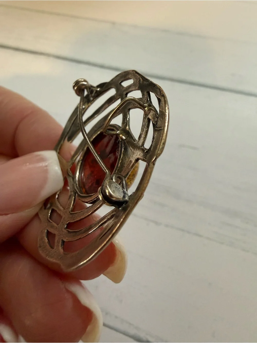 Amber Silver-Tone Celtic Brooch - Amber Yellow